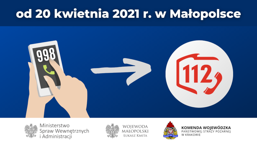 Infografika prezentująca przekierowanie numeru 998 na numer 112